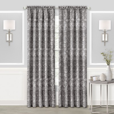 Charlotte Gray Floral Semi Sheer Window Curtain Panel 52" x 84"