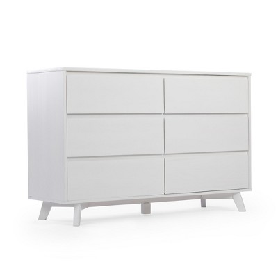 Max & Lily Solid Wood Scandinavian 6 Drawer Dresser, White