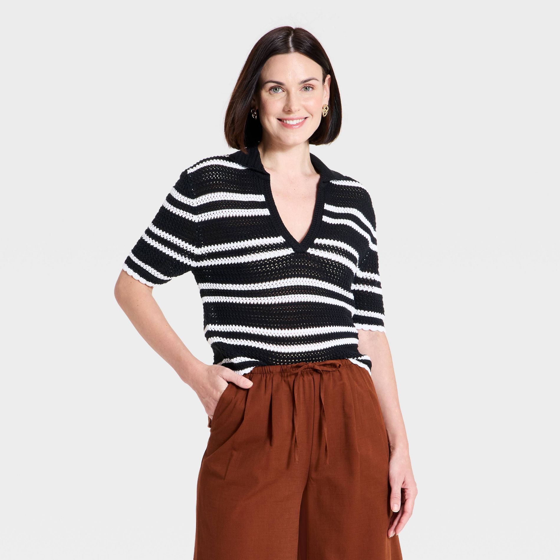 Women's Short Sleeve Polo Pullover Sweater Top - A New Day™