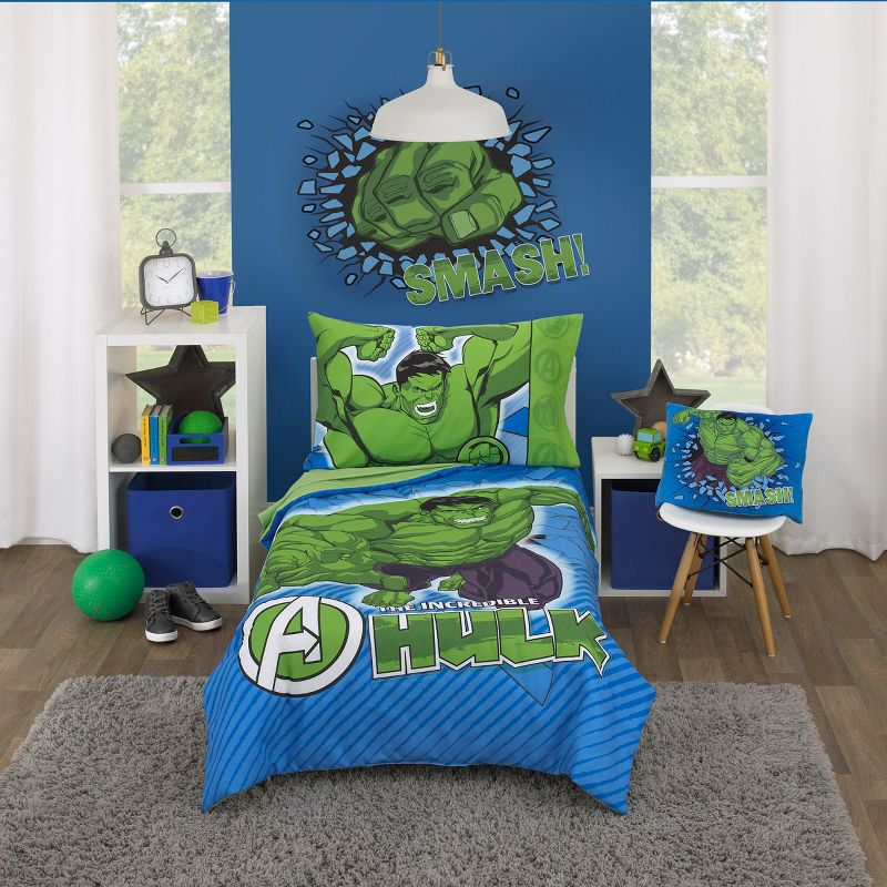 Marvel The Incredible Hulk - The Big Guy - Blue and Green 4 Piece Toddler Bed Set, 1 of 7