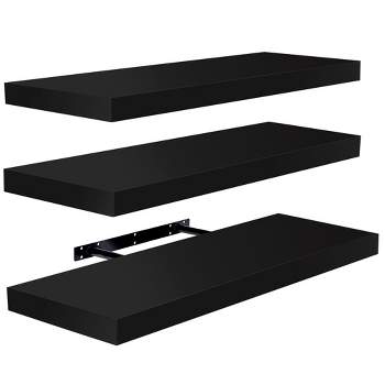 Set of 3 (24"x9") Sorbus Rectangle Floating Shelves with Invisible Brackets - for Bedroom, Kitchen Decor, Bathroom Shelves