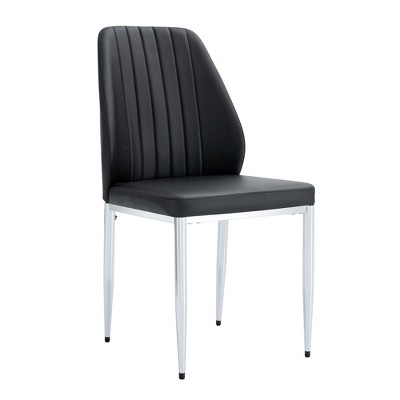 Vynxaria Set of Four Black PU Dining Chairs with Silver Metal Legs