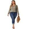 Agnes Orinda Women's Plus Size Colorful Elastic Cuff Crew Neck Long Sleeve Stripe Blouses - 3 of 4