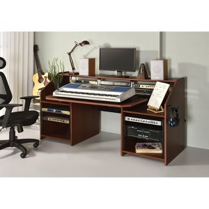 CAVINAS Home Office Desk Morden Music Desk with Shelves, Keyboard Tray and Earphone Hooks for Work - 1 of 4