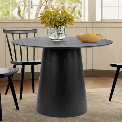 Sai 42in Round Dining Table,White OAK with Pedestal Base Solid Wood Round Dining Table-Maison Boucle