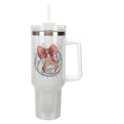 Elanze Designs Yay Team! Volleyball & Bow Paint Splatter Coquette 40 Oz. Stainless Steel Water Bottle Coffee Mug, Spill & Leak Resistant, Travel