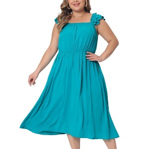 Agnes Orinda Women's Plus Size Ruffle Cap Sleeve Shirred Waist Beach Summer A Line Sundresses - 1 of 4