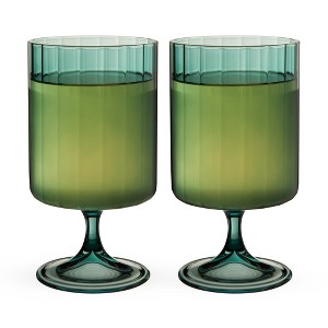 Twine Malachite Stemmed Optic Goblet Tumblers, Vintage Ribbed Drinking Glasses for Cocktails, Wine, Juice, Iced Coffee, 12 oz, Set of 2, Green - 1 of 4