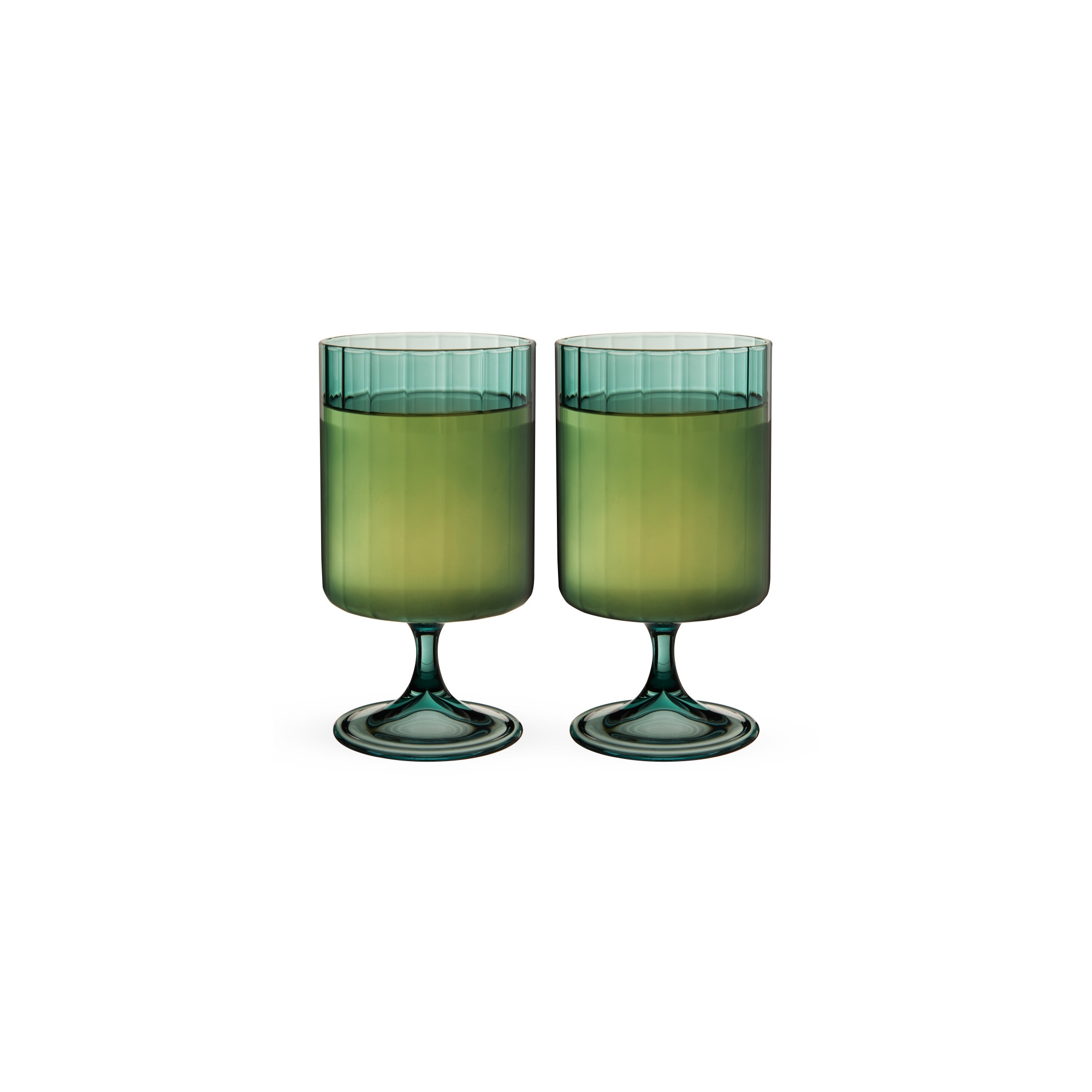 Twine Malachite Optic Ribbed Goblet Tumblers, Set of 2 Short Stem Drinking Glasses for Wine, Iced Coffee, Housewarming, Home Bar Gifts, 12 oz, Green