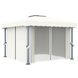 vidaXL Gazebo - Cream White Aluminum with Curtain - Outdoor Canopy - Ideal for Parties, Picnics, BBQs - Includes Mesh Screens and Curtains - 9.8'x9.8' - 1 of 4