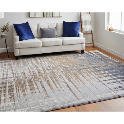 Clio Blue and Orange Abstract Rectangular Area Rug