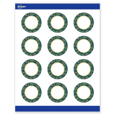 Avery Round Cards, 2" Diameter, Gold-Teal Berries, Matte, 120ct