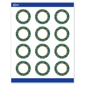 Avery Round Cards, 2" Diameter, Gold-Teal Berries, Matte, 120ct - 1 of 4