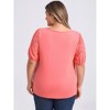 GRACE & GRANDEUR Women's Plus Size Embroidered Panel Hollow Puff Short Sleeve Round Neck Casual Blouses - 3 of 4