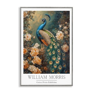 Stupell Industries Vintage Morris Inspired Blue Peacock Framed Giclee Art - 1 of 4