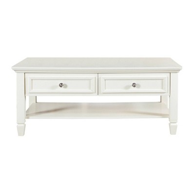 Coffee Table with 2 Drawer and Tapered Feet White - Benzara