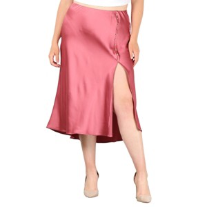 Slickblue Women's High-Waist Skirt with Button Trim – Rose – Plus Size 1XL/2XL/3XL – Modern Style & Side Slit Detail - 1 of 4