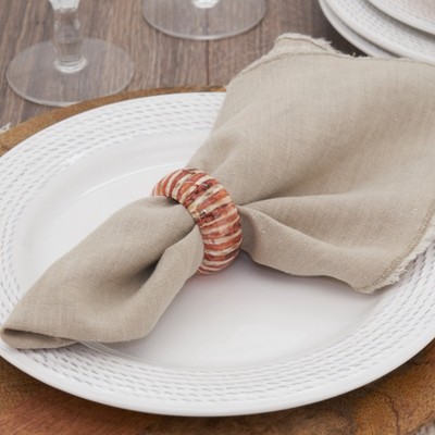 Rustic Striped Mango Wood Napkin Rings, Set of 4