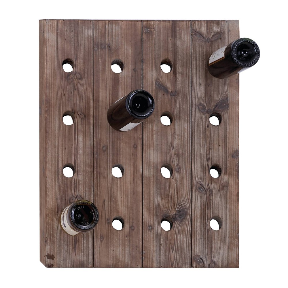 25" x 21" Rustic Wood Wall Wine Rack Brown - Olivia & May: 16-Bottle Capacity, No Assembly Required