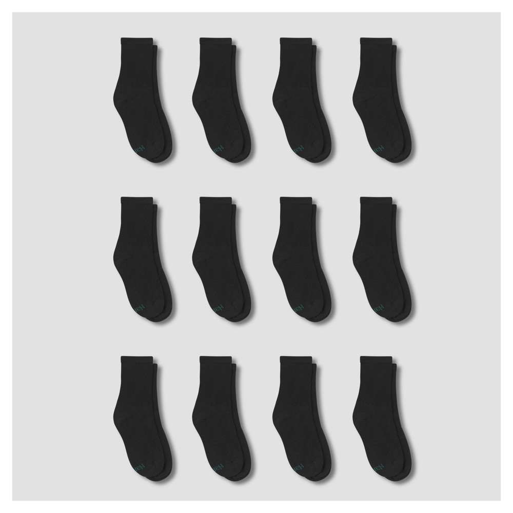 Hanes Boys' 12pk Cushioned Crew Socks - Black M