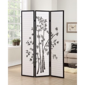 MAYEERTY 3 Panel Privacy Room Divider Bamboo Parttern Wood Paper Black 54"x71" - 1 of 4