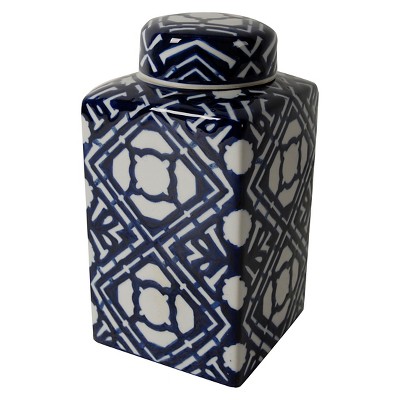  Valora Blue and White Square Lidded Jar - A&B Home 