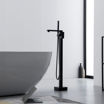 Matte Black Stainless Steel Freestanding Tub Faucet with Hand Shower