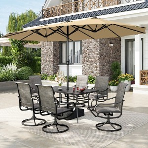 Captiva Designs 8pc Patio Dining Set with Rectangular steel table & Padded Sling Swivel Chairs & Market Umbrella - 1 of 4