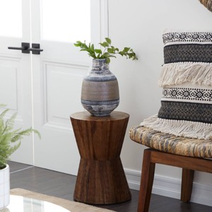 Coastal Teak Wood Geometric Accent Stool Brown - Olivia & May: Nautical Unupholstered Round Bench - 1 of 4