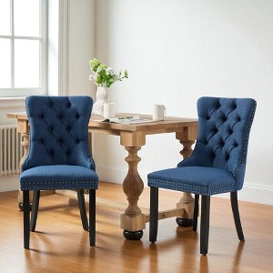 Mshliw Set of 2 High-End Tufted Linen Dining Chairs with Solid Wood Legs, Nailhead Trim, and Padded Upholstered Seats for Dining Room - 1 of 4