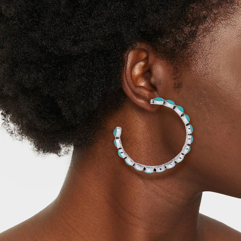 Faux Turquoise Stone Hoop Earrings - Wild Fable&#8482; Turquoise Blue, 3 of 5