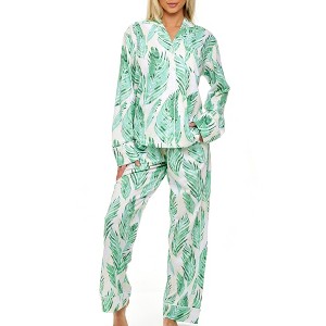 ADR Women's Soft Cotton Knit Jersey Pajamas Lounge Set, Long Sleeve Top and Pants with Pockets - 1 of 4