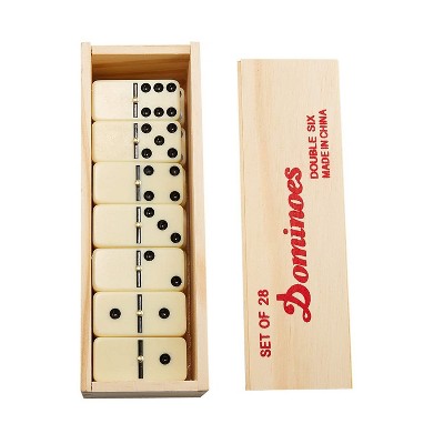 Classic Dominoes 28 Piece Set with Metal Spinner, Double-Six Ivory Tiles in Wooden Storage Case