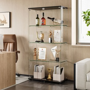 CAVINAS Glass Display Decorative Bookshelf with 4-Shelf Double Doors and Lock,Tempered Glass Floor Standing Storage Shelves for Living Room - 1 of 4