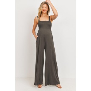 Hello Miz Women's Sleeveless Smocked Neck Maternity Jumpsuit Romper - 1 of 4