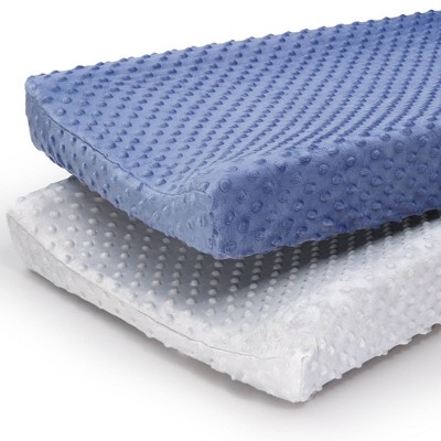 The Peanutshell Minky Dot Solid Changing Pad Covers - Navy/Gray 2pk