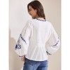 INSPIRE CHIC Women's Summer Embroidered V Neck Long Sleeve Flowy Casual Top - 4 of 4