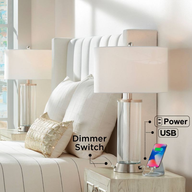 360 Lighting Watkin Modern Table Lamps 27 1/2" Tall Set of 2 Clear Glass with USB and AC Power Outlet LED White Shade for Bedroom Living Room Bedside, 2 of 10