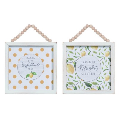 Transpac Wood Framed Lemon Sign Set of 2 Spring Home Decorations