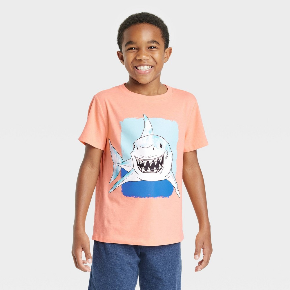 (( Case of 8 )) Assorted of Boys' Short Sleeve Smiling Shark Graphic T-Shirt - Cat & Jack™ Peach Orange Mary variety size XS/S/M/L kids 