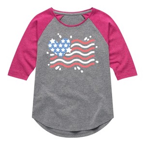 Girls' - Instant Message - 4th of July Shirt Tail Raglan Graphic T-shirt - 1 of 4