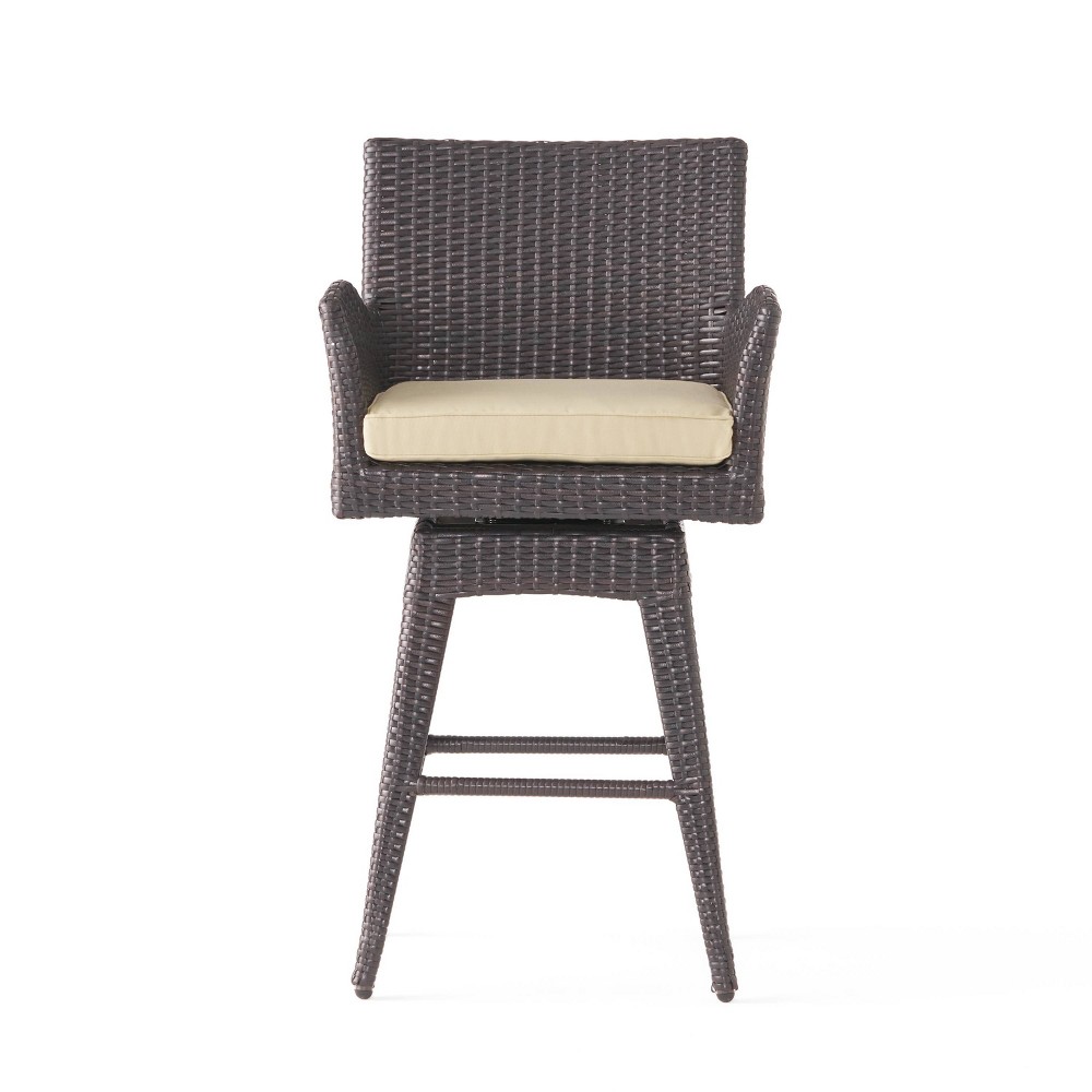 Photos - Chair Braxton Wicker Swivel Patio Bar Stool with Cushion - Multi-Brown - Christo