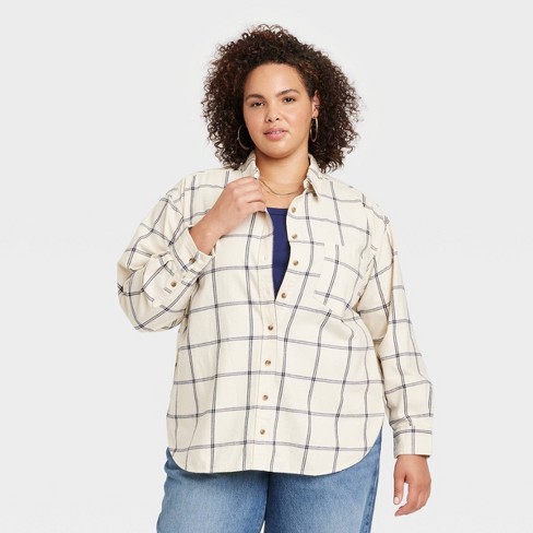 Women's Long Sleeve Flannel Button-down Shirt - Universal Thread™ White  Plaid 4x : Target