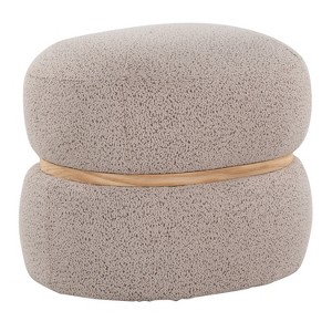Cinch Contemporary Pouf Ottoman in Beige Fabric and Natural Wood by LumiSource - 1 of 1