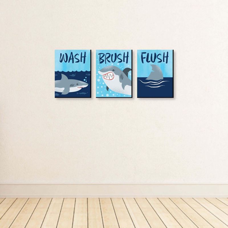 Big Dot of Happiness Shark Zone - Kids Bathroom Rules Wall Art - 7.5 x 10 inches - Set of 3 Signs - Wash, Brush, Flush, 4 of 9