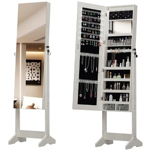 QingMoon 360° Swivel Full Length Mirror, with Lockable Standing Jewelry Cabinet Organizer for Bedroom, Cloakroom and Living Room - 1 of 4