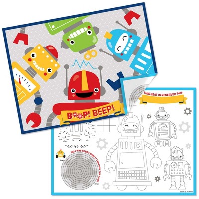 Big Dot of Happiness Gear Up Robots - Paper Birthday Party Coloring Sheets - Activity Placemats - Set of 16