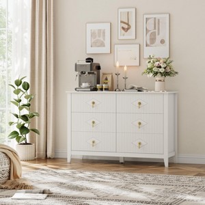 Dresser for Bedroom with 6 Drawers, 54" Extra Wide Modern Chest of Drawers with Metal Handle, Dresser TV Stand, Wood Drawer Organizer - 1 of 4