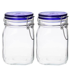 Bormioli Rocco Fido Jar with Blue Lid - Set of 2, Made of Premium Quality Italian Glass, Airtight Seal with Gasket - 1 of 4