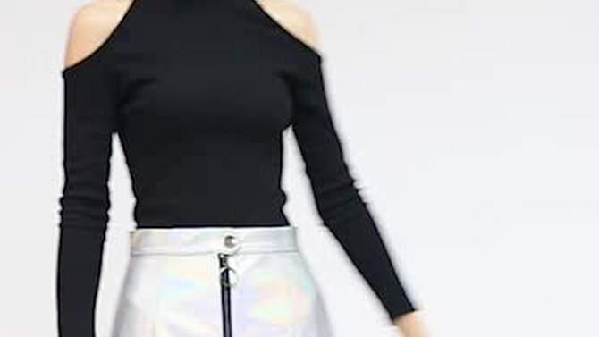 Allegra K Women's Metallic Shiny Holographic High Waist Zipper Mini Skirts, 2 of 8, play video